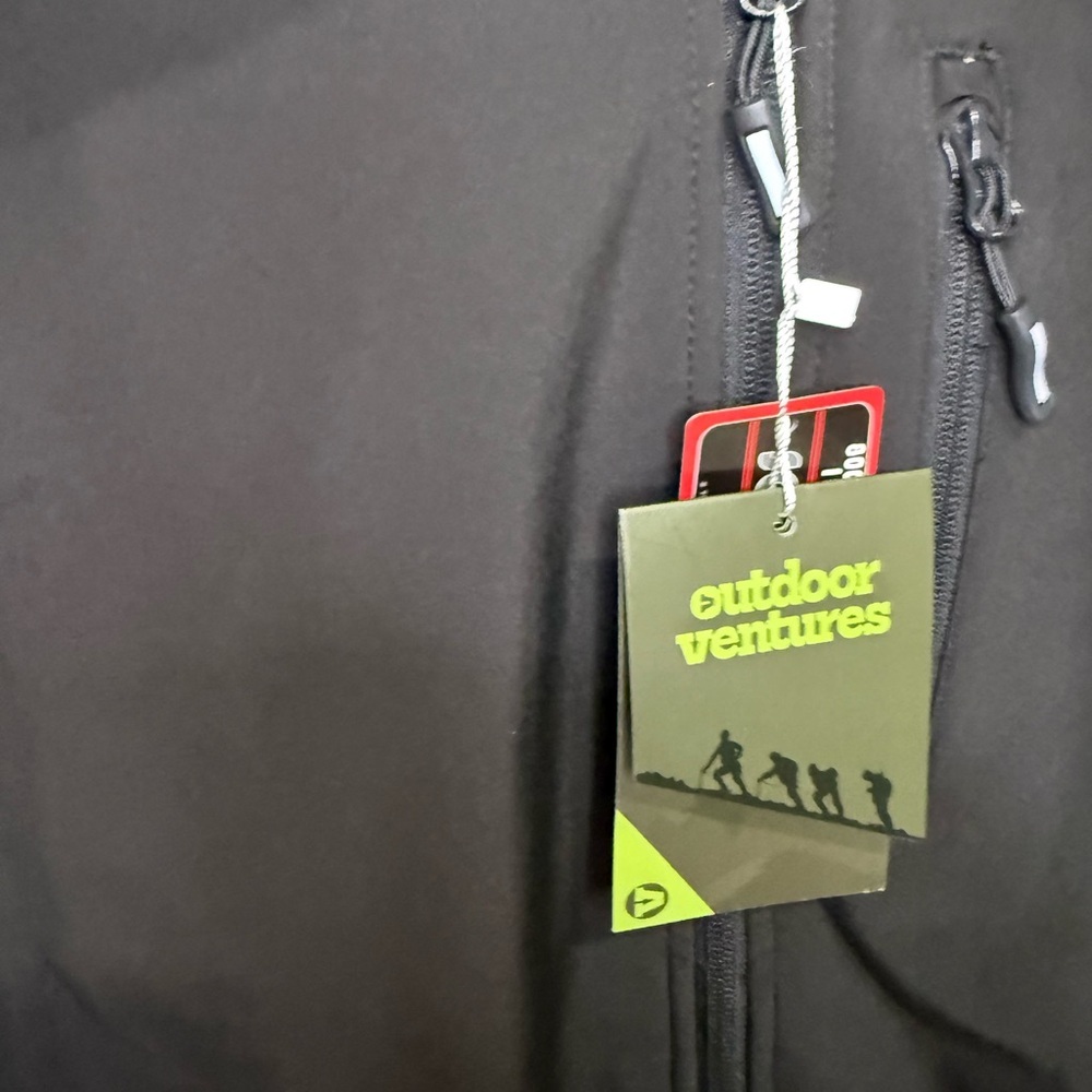 Outdoor Ventures Softshell Jacket Mens Large Black Hooded Fleece Lined NWT - Picture 2 of 5